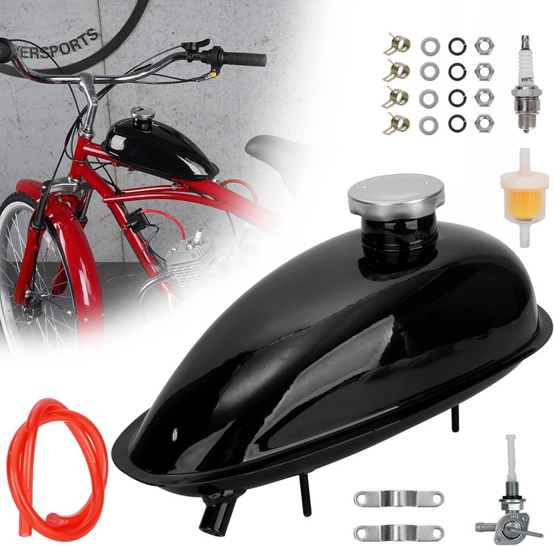 MTATCN 2L 0.53 Gallon Mini Bike Gas Tank Fuel Tank with Cap & Spark Plug & Petcock & Fuel Line & Fuel Filter for 2 stroke 49cc 60cc 66cc 80cc Engines Motorized Bicycle Motor Bikes - Image 1